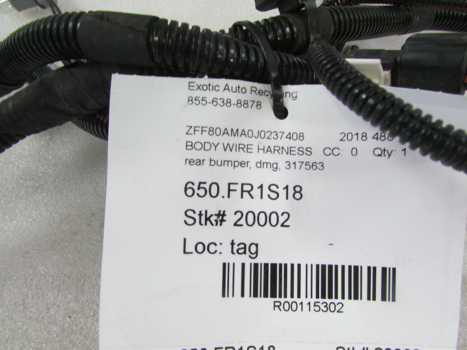 Ferrari 488, Rear Bumper Wire Harness, Used, P/N 317563
