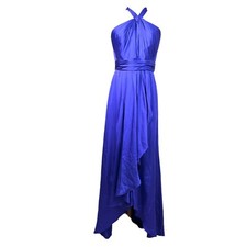 David's Bridal long matte charmeuse dress with Y neckline purple blue sz 12