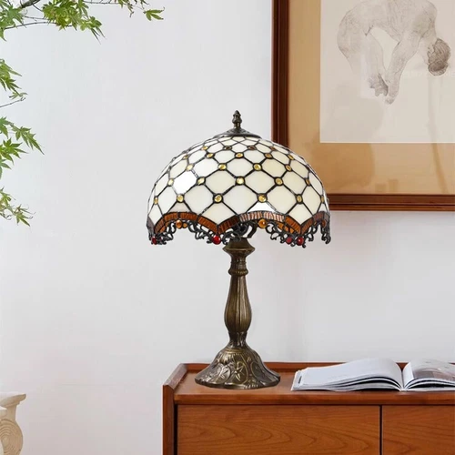 Tiffany style Stained Glass Bedside Desk lamp Vintage Shade Table Lamp 18" Tall