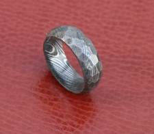 New Handmade Men Damascus Steel Wedding Band Tumbled Rock Damascus Dome Ring