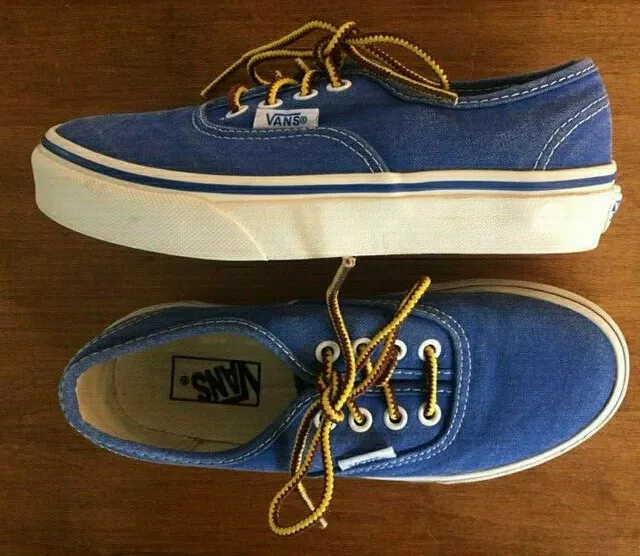 Blue vans with brown soles top