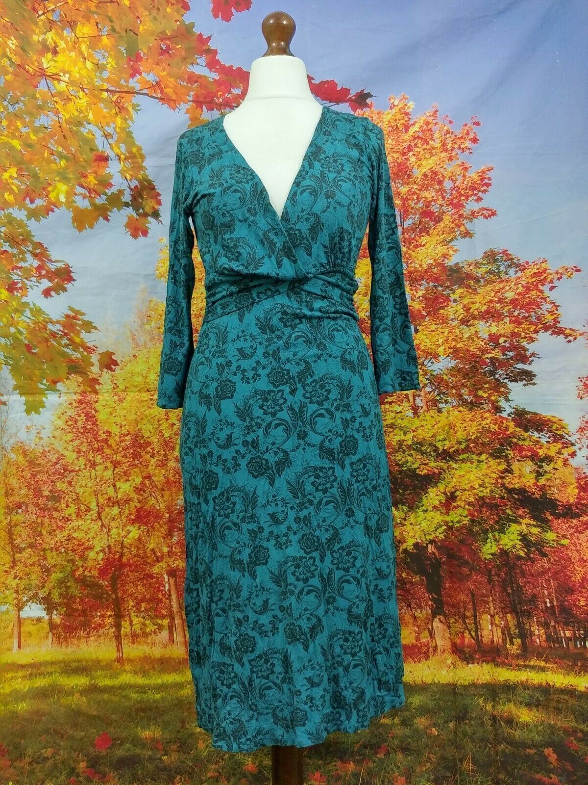 White Stuff blue black pattern Wrap Midi Dress. U… - image 1