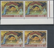 IRELAND 1976 Christmas 9P superb U/M pair MAJOR ERRORS & VARIETIES MISSING COLOR