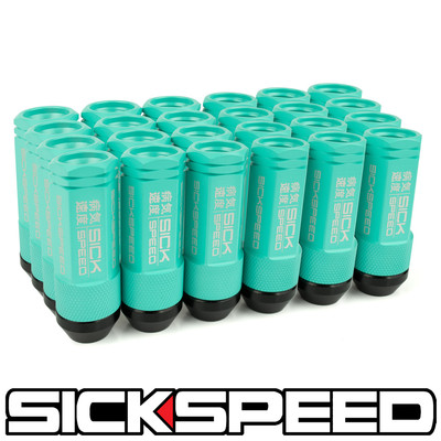 SICKSPEED 24 PC MINT GREEN ALUMINUM EXTENDED 50MM 3 PC LUG NUTS WHEELS 14X1.5 