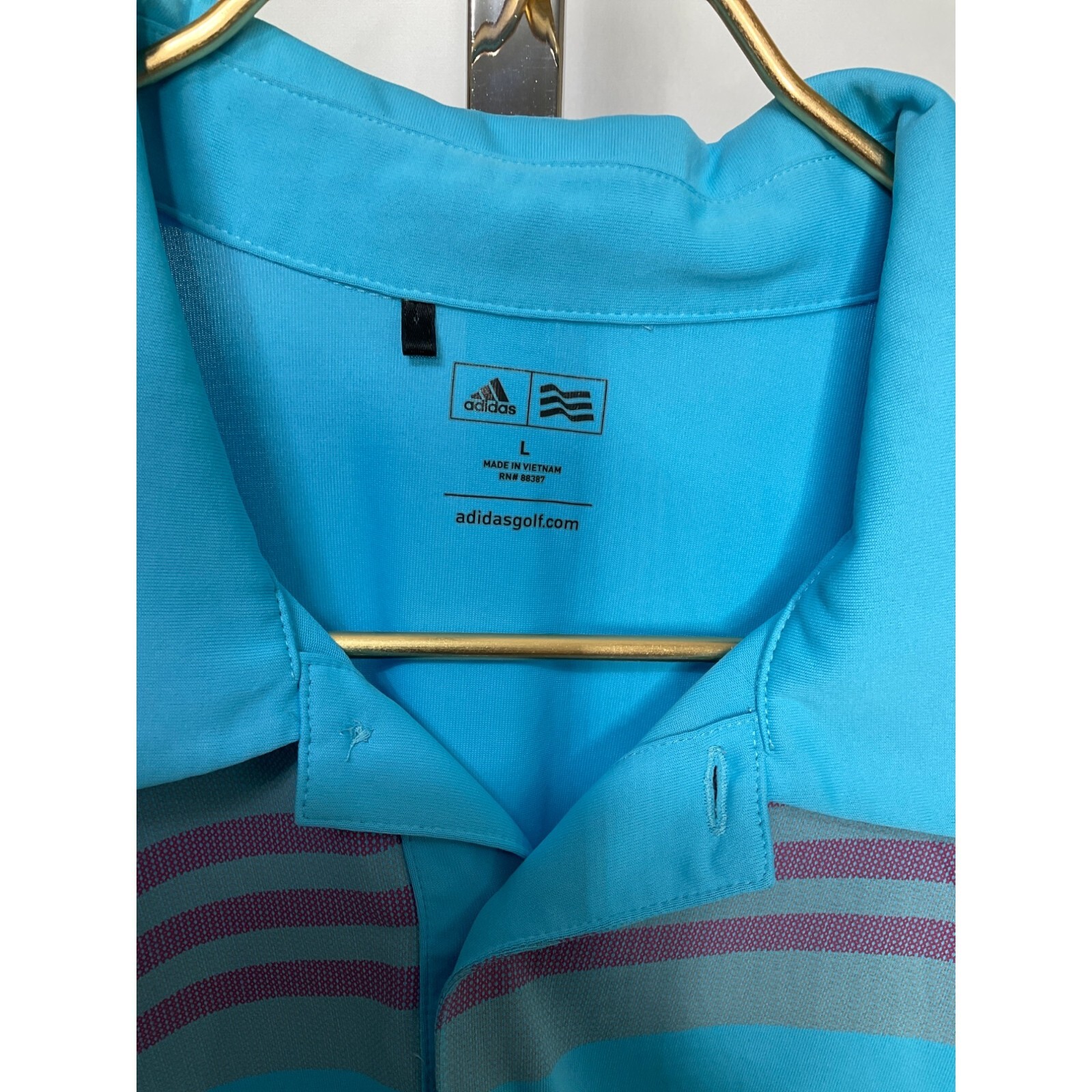 Adidas Golf Adizero Mens Polo Shirt Size L Light Blue Striped Performance UK L image 5
