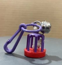 Vtg Plastic Bell Charm Clip On Purple And Red Birdcage For 1980s Charm Necklace