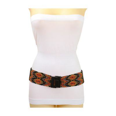Women Brown Elastic Band Ethnic Fashion Belt Orange Gold  display picture 1