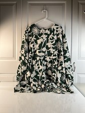 Lulus Dress Womens XL  Green White Floral Long Sleeve Oversized Slouchy Mini