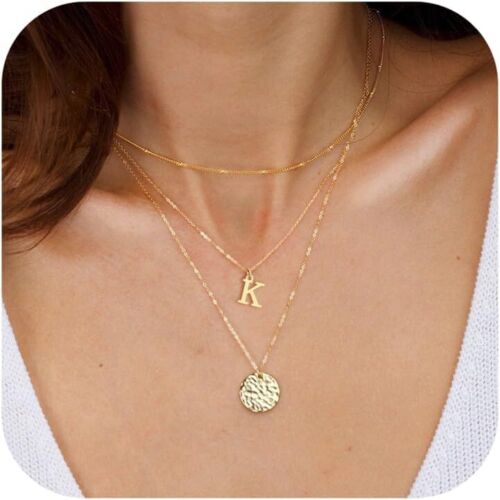 Layered Initial Necklaces for Women 14K Gold Plated Letter Dainty Choker Necklac