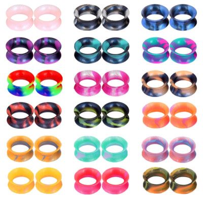 36PCS Thin Ear Tunnels Set Silicone Ear Gauges Kit Soft Ear Plugs Double Flared