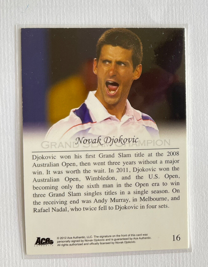 2012 Ace Authentic Novak Djokovic ON CARD Auto Autograph Signature blue ...