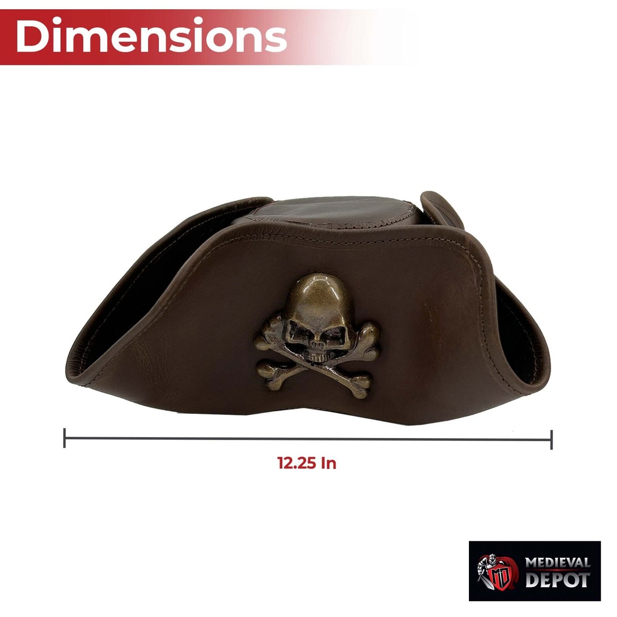 Real Leather Handmade Tricorn Pirate Hat - for Costume and