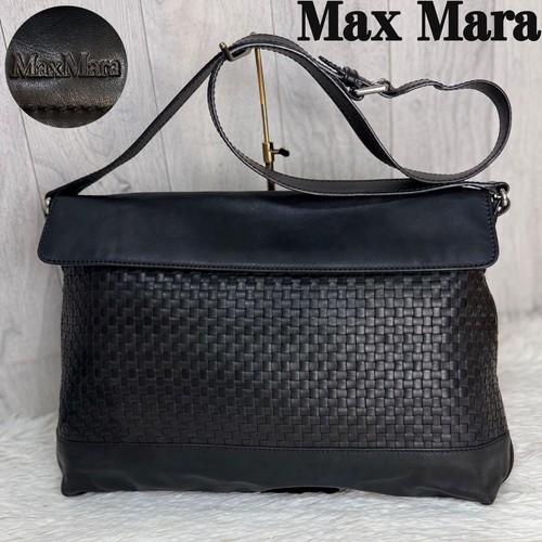 DUTY PAID Max Mara Woven leather Mesh Crossbody Bag Black Auth