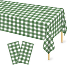 Sage Green Gingham Tablecloth 2 Pack, 54 x 108 Inch Plastic Table Cloth Disposab