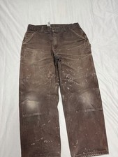 Vintage Carhartt DKB brown double knee work wear carpenter pants Faded 34x30