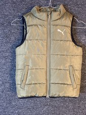 Puma Kids Khaki Tan Full Zip Puffer Vest Size 5 Sporty Logo Sleeveless