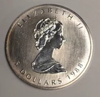 1988 Canada Maple Leaf ~ 1 oz .9999 Fine Silver $5 Coin