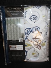 Hookless 3 In 1 Fabric Shower Curtain French Damask 71 In Wide x 74 in Long