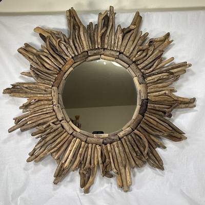Driftwood Sunburst Wall Mirror 26 Round Rustic Decorative Beach House Décor