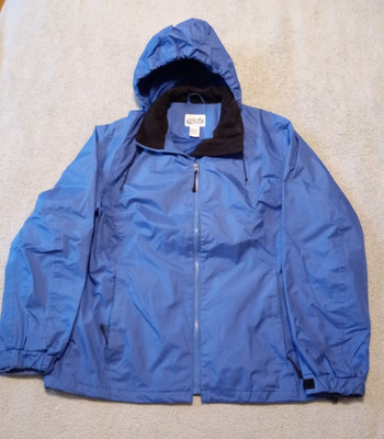 Unisex GUIDE'S CHOICE blue hooded full zip LS rain style windbreaker jacket sz L