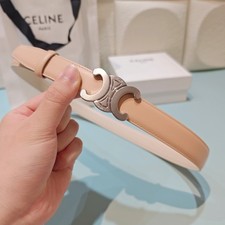 Authentic Celine Triomphe Belt 25mm Nude Beige Silver Buckle 90cm Excellent