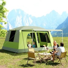 Dome Tent Camping Shelter w/ Porch, Two Rooms, Lamp Hook, Portable Carry Bag