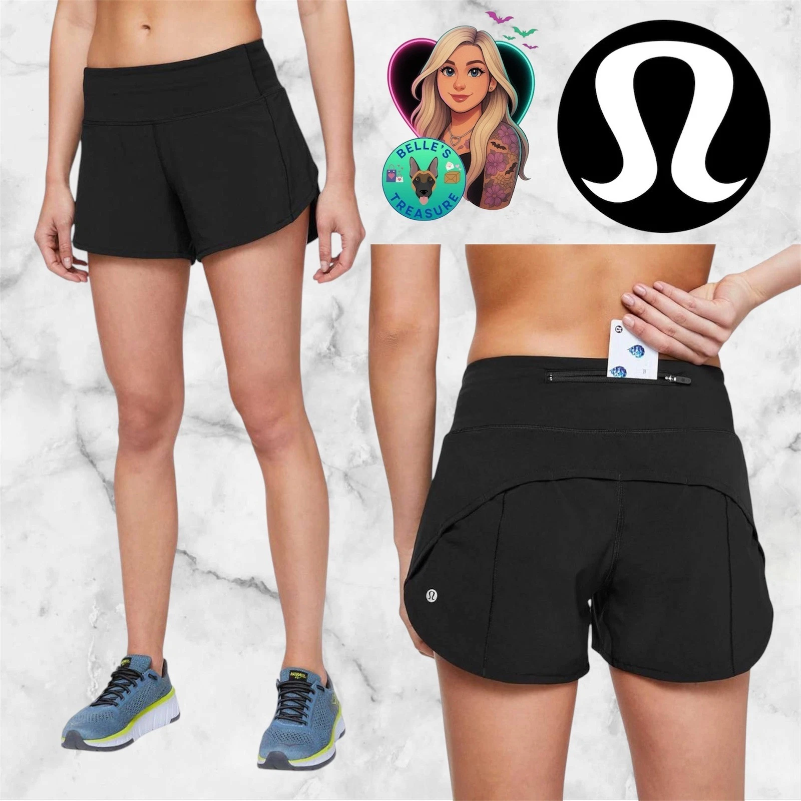Lululemon Women's 2 Speed Up Mid Rise Short 4" Black Athletic Running Shorts