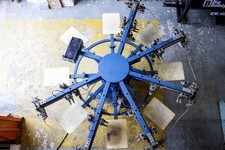 Used M&R Gauntlet 6 Colour 8 Station Automatic Screen Printing Textile Press