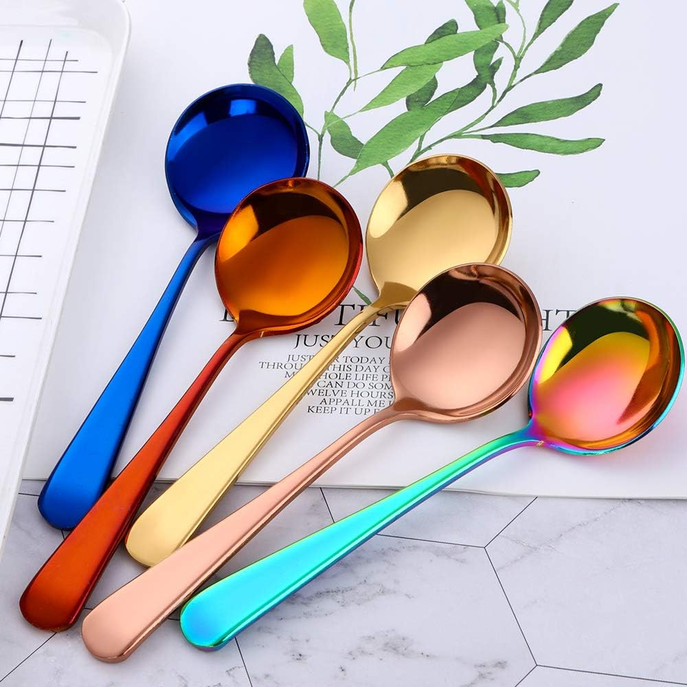8 Piece Soup Bouillon Cereal Spoon, Stainless Steel Soup Spoons,6.2 Inch round B