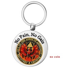 AA Coin Holder Keychain Stainless Steel Double-Sided Keychain for Sobriety Chips