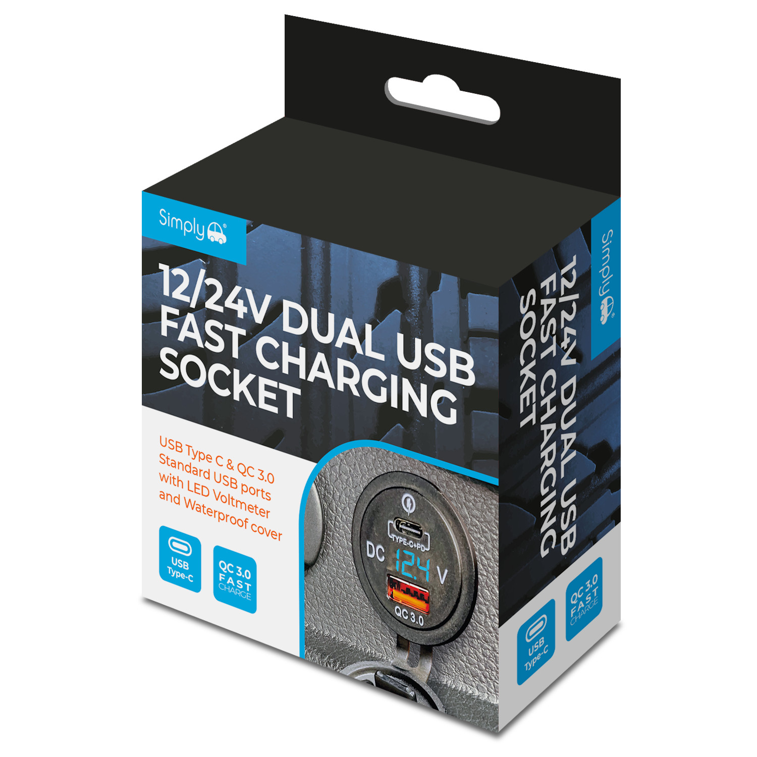 B&Q - 12/24V Dual Usb Fast Charge Socket Kit Qc3.0 Type C Ports Led Voltmeter - Image 3