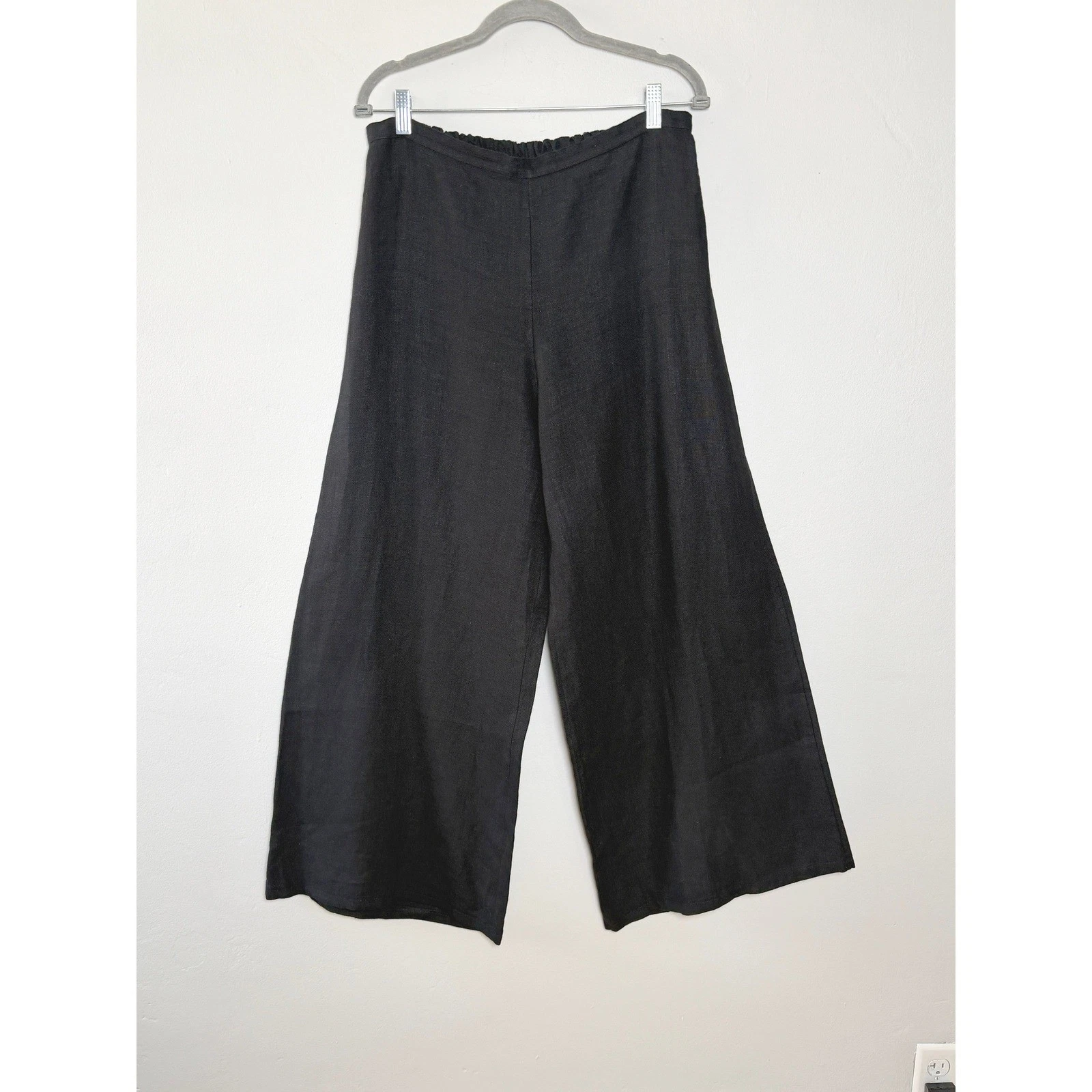 Bryn Walker Pants Women XL Black 100% Linen Wide Leg Pull-On Lagenlook Beach