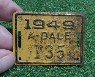 Vintage 1949 "A Dale" Auburndale Florida Bicycle License Tag Rare Find!