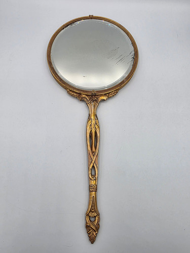 Vtg Decorated Goldtone Ormalu Vanity Hand Mirror