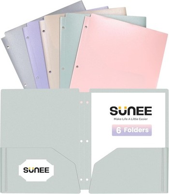 3 Hole Poet Folders (6 Pa, Pastel Color), Plastic Poet Folders