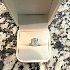 East West 14k White Gold Emerald Cut Moissanite Solitaire Ring Size 7.5