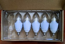 J C LED Candelabra Light Bulbs, 6W 60W eq , Non-Dimmable, Daylight 6000k, Qty 5