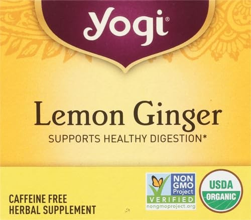 Yogi Organic Lemon Ginger Tea Herbal Blend Caffeine Free 16 Count Tea Bags