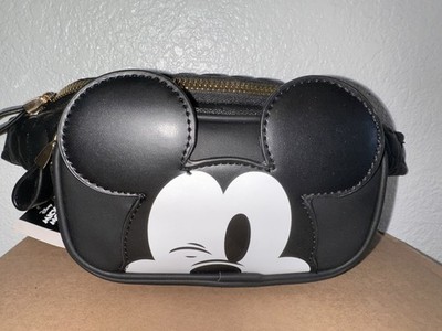 NWT Primark Disney Mickey Mouse Black Quilted Waist Bag Fanny Pack Gold Zippers