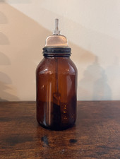 Vintage Sodium Sulfite Amber Glass Bottle With Brush Good Condition