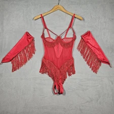 Vtg Shirley Of Hollywood Lingerie Size M Red Tassels Crotchless Open Cup Western