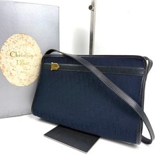 Christian Dior Trotter Shoulder Bag Navy Gold CD Logo Canvas Crossbody Auth