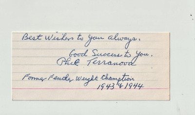 PHIL TERRANOVA Boxing Champion signed 2x5 index card