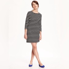 Old Navy Black/White Striped 3/4 Sleeve Dress with Back Zipper