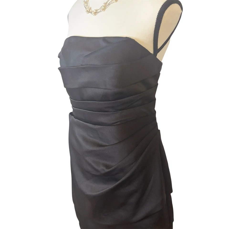 Mini Vestido de Novia David’s Para Mujer Talla 4 Sin Tirantes Cóctel Negro Satinado Cremallera Foto 3 de 4