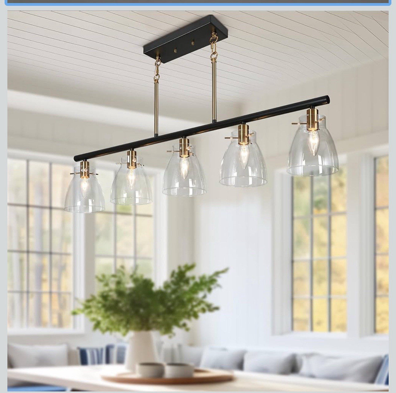GEPOW 38” KITCHEN ISLAND LIGHTING LIGHTING, BLACK AND GOLD LINEAR CHANDELIER