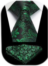 Men Floral Ties Woven Classic 3.4" Necktie Set Formal Tie Pocket Square for Wedd