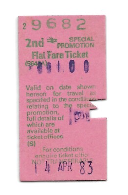 1983 British Rail £1 Flat Fare Ticket ''Special Promotion'' Edmondson Card NCR