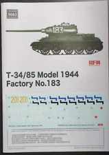 Rye Field Models 1/35th Scale Soviet T34-85 - Decals from Kit No. 5083
