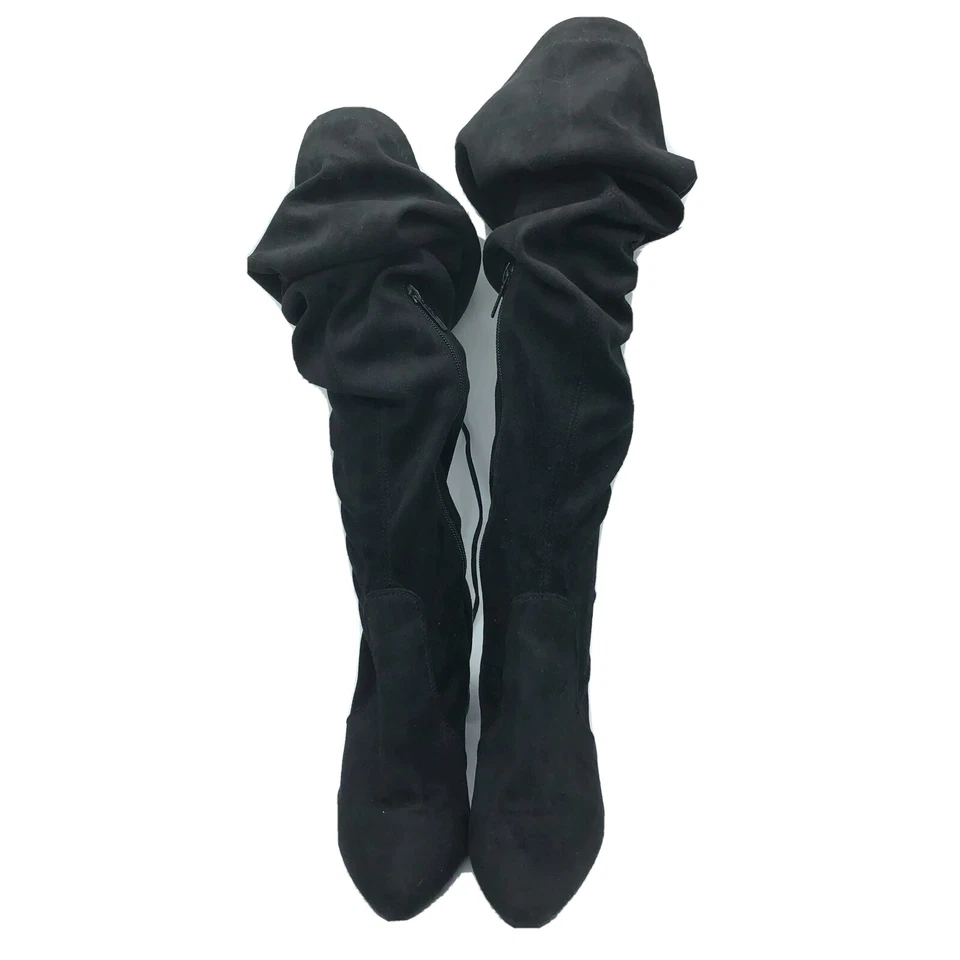 Breckelles Boots Knee High Faux Suede Slouchy Block Heel Pointed Toe Black 6.5 - Image 2 of 4